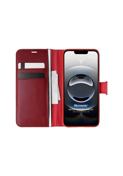 Microsonic Apple iPhone Uyumlu 16e Kılıf Delux Leather Wallet Kırmızı -