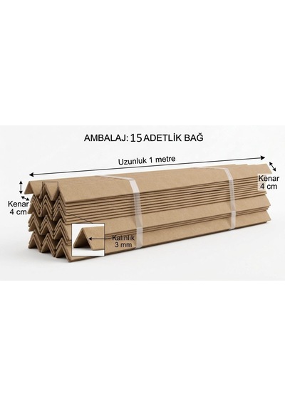 Kraft Karton Palet Koli Köşebent - Koli Kenar Köşe Koruyucu - 1 Metre X 4 Cm X 3 Mm - 15 Adet