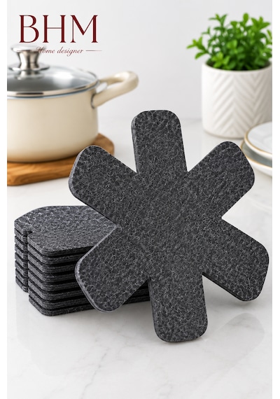 Kalın Keçe Tencere Tava Borcam Koruyucu 6'lı Set 30x30 Cm Çizdirmez Tencere Arası Ayırıcı Mutfak Düzenleyici Siyah