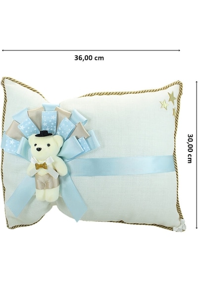 Süslebabypartystore Takı Yastığı, Keten Kumaş Mavi & Gümüş Mavi - Gold