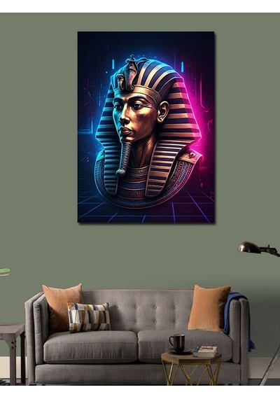 Kanvas Tablo Neon Işıklı Mısır Firavunu Figürü 70cmx100cm