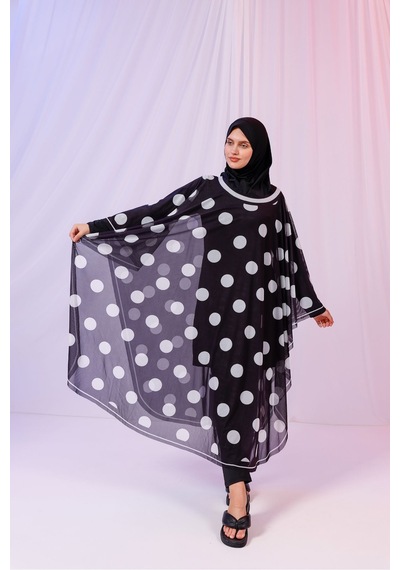Tarzını Seç Kimono Pareo - Tesettür Pareo - Puantiyeli Siyah 240x135 Cm Çok Renkli