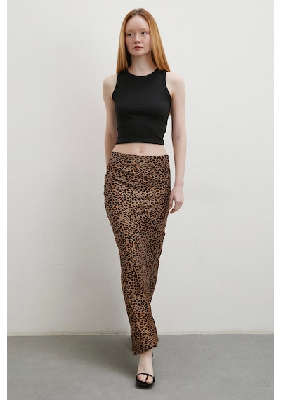 Never More Leopar Desenli Verev Etek Kahve Kahve