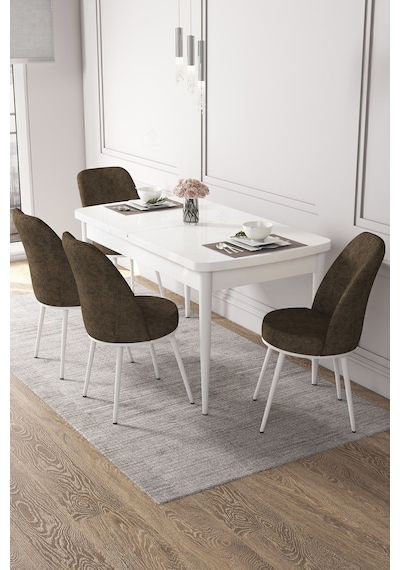 Canisa Kor Serisi 70x114 Açılabilir Mutfak Masası Takımı Beyaz Masa 4 Kahverengi Sandalye Kahverengi Canisa Kor Serisi 70x114 Açılabilir Mutfak Masası Takımı Beyaz Masa 4 Kahverengi Sandalye Kahverengi