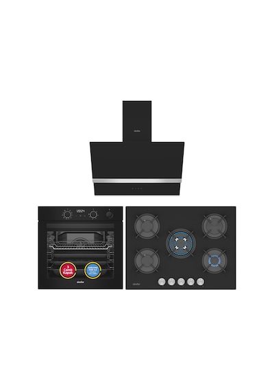Simfer 8244 - 3750 - 8738 0+10 Fonksiyon Steam Master Siyah 3'lü Ankastre Set