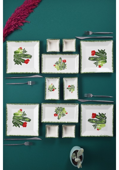 Piatti Naturali 12 Parça 4 Kişilik Kaktüs Kahvaltı Takımı Handmade Sunum Set Çok Renkli