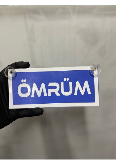Mavi Renk Üzeri Beyaz Renk Ömrüm Yazılı Vantuzlu Cam Süsü