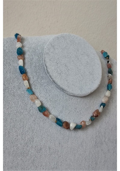 Badeaccessories Apatit Güneş Taşı Ay Taşı Amorf Doğaltaş Kolye