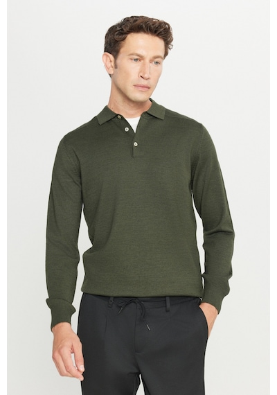 AC&Co / Altınyıldız Classics Erkek Hakı Yünlü Standart Fit Normal Kesim Polo Yaka Basic Triko Kazak Hakı AC&Co / Altınyıldız Classics Erkek Hakı Yünlü Standart Fit Normal Kesim Polo Yaka Basic Triko Kazak Hakı