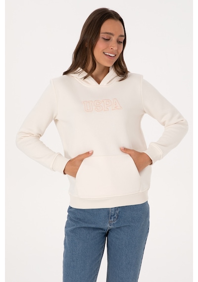 U.S. Polo Assn. Kadın Krem Şardonlu Kapüşonlu Basic Sweatshirt 50313566-VR071