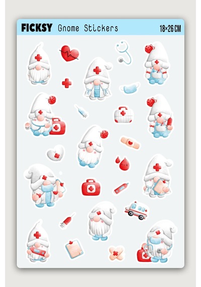 Sevimli Hemşire Cücesi Sticker Seti - 26 Adet Etiket Çıkartma Diğer
