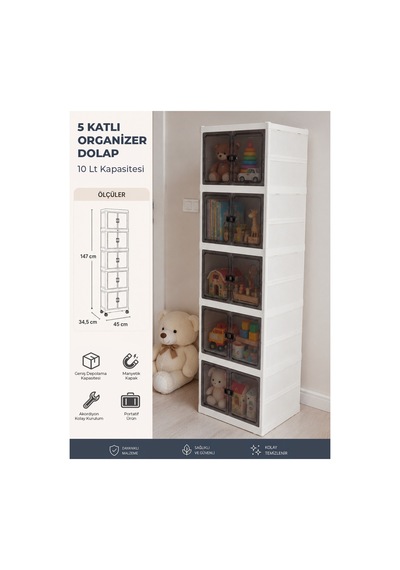 5'li Katlanabilir Modüler Çok Amaçlı Organizer Dolap Çizmelik Ayakkabı Düzenleyici Beyaz