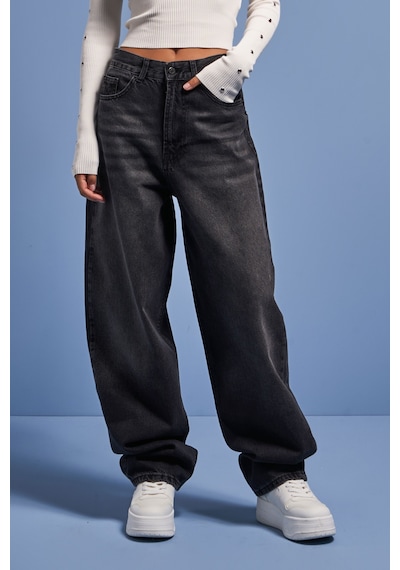 it's basic Kadın Koyu Füme Renk Cindy 2w41 Skater Fit Bol Kesim Denim Jean