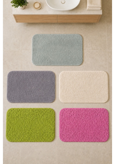 Kaymaz Jel Tabanlı Yıkanabilir Peluş Yumuşak Dokulu Dekoratif Tekli Banyo Paspası 60x100 Cm Krem