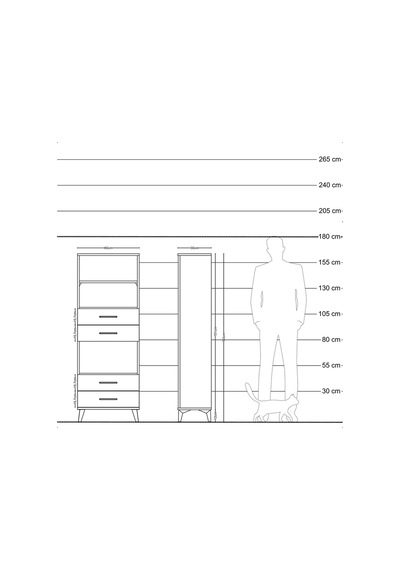 Arges Dolap 3 Raflı 4 Çekmeceli 60x30x163 Çam-antrasit Atlas Çam