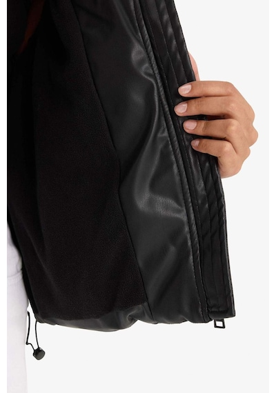 Defacto Regular Fit Kapüşonlu Polar Astarlı Suni Deri Mont F2142ax25wnbk27 Siyah-bk27