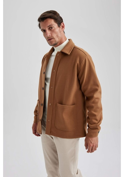 DeFacto Relax Fit Polo Yaka Yün Görünümlü Uzun Kollu Gömlek Ceket A5111AX23AUBN325