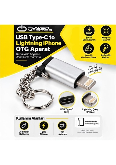 Powermaster 17208 Usb Type-c To Lightning Çevirici Şarj Veri Aktarımı Otg Aparat