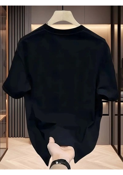 Modi Baskılı Oversize Bisiklet Yaka T-shirt - Siyah - Mymg159025