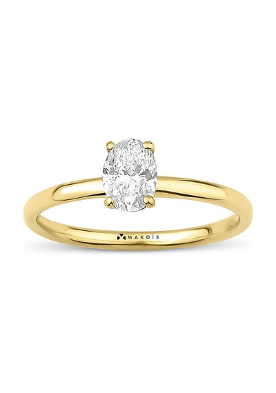 0.65 Karat Oval Tektaş Pırlanta Yüzük - Hrd Sertifikalı Beyaz Altın