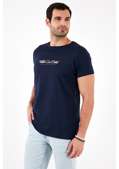 Buratti Pamuklu Slim Fit Bisiklet Yaka Yazılı Erkek T Shirt 541Enjoy Lacivert