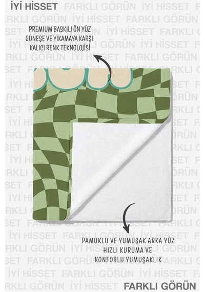 Retro Dalgalı Damalı Yazı Tipografik Plaj Havlusu-modern Yeşil Bohem Hızlı Kuruyan Mikrofiber Havlu Eski Çayı