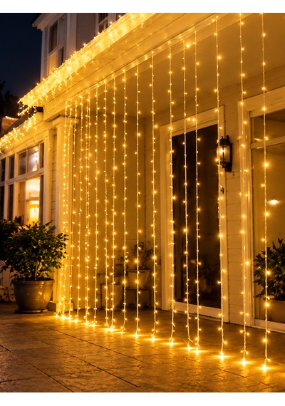 Yılbaşı Işıklandırma 3x3 Metre Fişli Sarı Led Perde Işık Yılbaşı Süsleri Ev Dekorasyonu Pencere Duvar Balkon Aydınlatma Günışığı