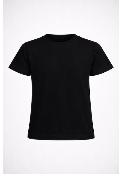 Nacar Store Erkek-kız Çocuk Siyah Düz Renk Yuvarlak Yaka T-shirt
