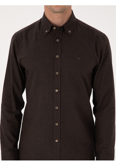Cacharel Koyu Kahverengi Slim Fit %100 Pamuk Yakası Düğmeli Flanel Gömlek Cacharel Koyu Kahverengi Slim Fit %100 Pamuk Yakası Düğmeli Flanel Gömlek