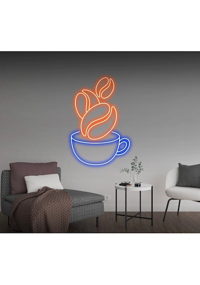 Kahve Fincanı Şekilli Neon Tabela Mavi