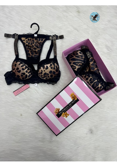 Victoria's Secret Leopar Desenli Pusch Up Set Alt Üst Dolgulu Sütyen Ve Külot Takım 2"liset
