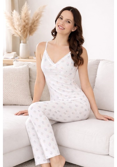 Pemilo Kadın 2026-7 Likralı Askılı Pijama Takımı YESIL