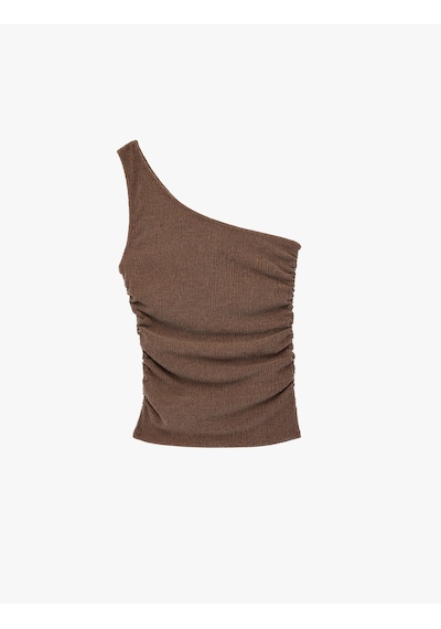 Koton Bürümcük Kumaş Kolsuz Drape Detaylı Tek Omuz Bluz Kahverengi 6sak10208ek Kahve