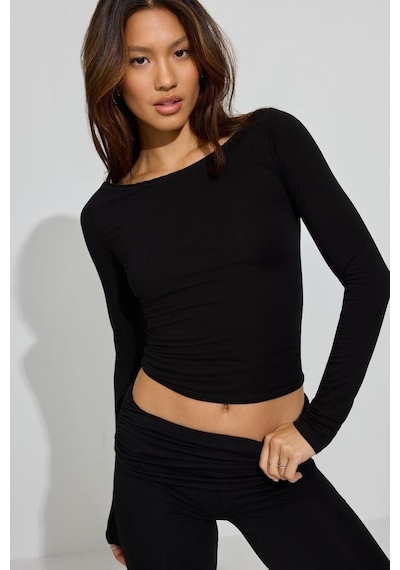 Siyah Kayık Yaka Modal Kaşmir Ultra Hafif Body Mg2627 Siyah