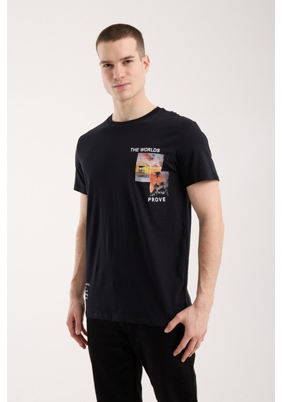 Maximodena Urban Fotoğraf Baskılı Erkek T-shirt Streetwear Stil, Günlük Rahat Kalıp - Siyah