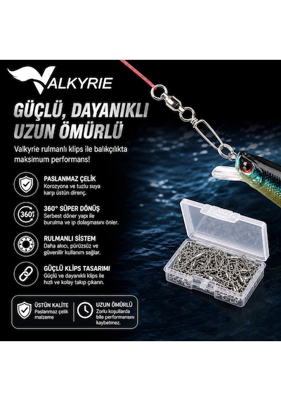 Valkyrie 25 Adet Rulmanlı Döner Klips Coastlock Snap 360 Paslanmaz Çelik Fırdöndü Seti