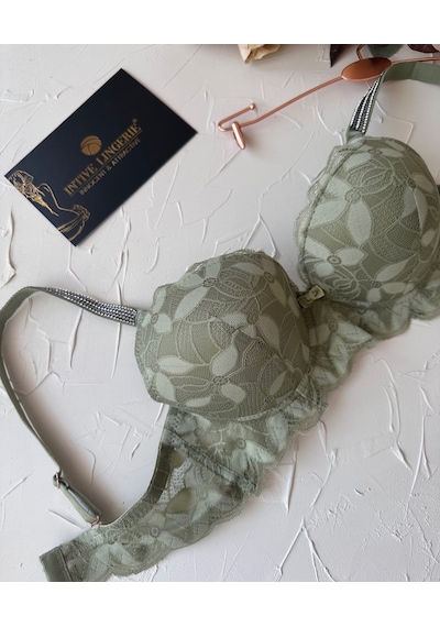 Jasmine Askıları Parlak Taşlı Hafif Destekli Dantelli Soft Cup İt Yeşil