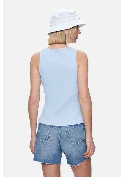 Salınas Gök Mavi Sıfır Kol Nakışlı Standard Fit Kadın Tshirt Gök Mavi