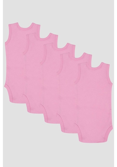 Arma Yıldız %100 Organik Pamuklu Pembe Bebek Atlet Çıtçıtlı Zıbın Body 5'li Paket Pembe