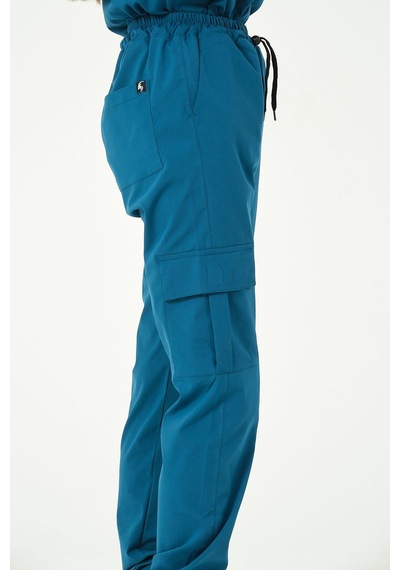 Turkuaz Likralı Kargo Cep Jogger Paça Doktor Hemşire Forması Tek Alt Unisex
