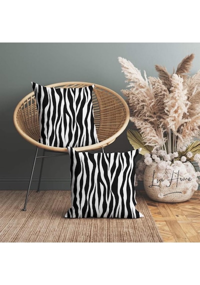 Zebra Desenli Çift Taraflı Dekoratif 2'li Kırlent Kılıfı Seti Çok Renkli
