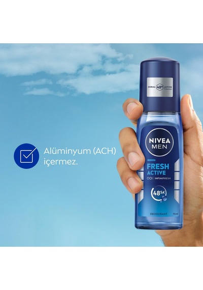 Nıvea Men Erkek Pump Sprey Deodorant Fresh Active 75ml, Ter Ve Ter Kokusuna Karşı 48 Saat Koruma