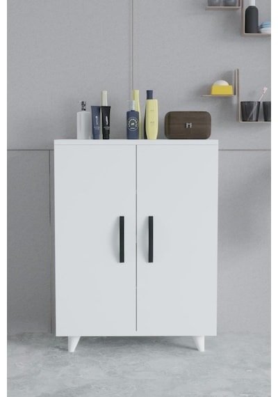 Güney 4 Raflı 2 Kapaklı Banyo Dolabı Havlu Dolabı Beyaz Beyaz