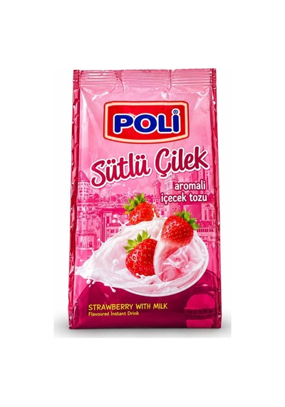 Poli Sütlü Çilek Aromalı Sıcak İçecek Tozu 250 Gr Pratik Ve Lezzetli Toz İçecek 250 G