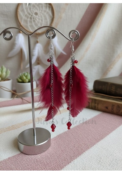 Özel Tasarım Kuş Tüyü Sallantılı Küpe. Modern Boho Vintage Stil Renkli