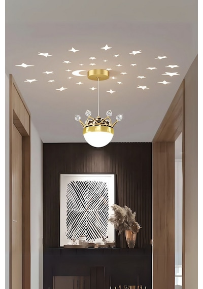 Dolunay Model Gold Kaplama 3 Renk Metal Salon Mutfak Oturma Yatak Odası Modern Led Sarkıt Avize Gold
