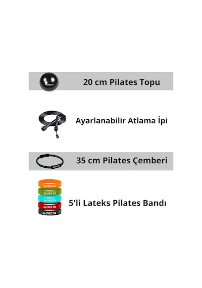 8 Parça Pilates Ve Fitness Seti Mini Pilates Topu, Pilates Çemberi, Ayarlanabilir Atlama İpi Ve 5 Li Direnç Bandı Siyah