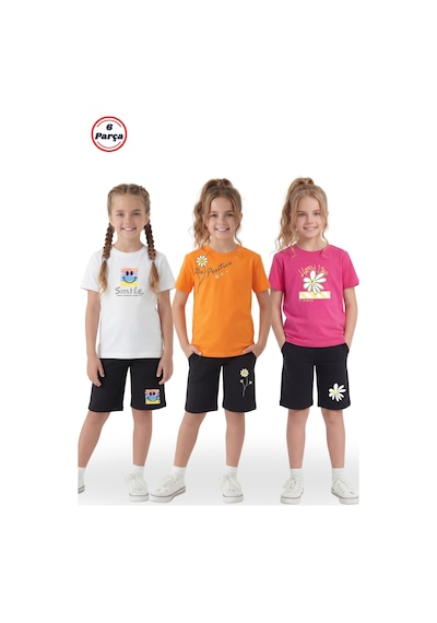 Fyk Kids 3'lü Yuvarlak Yaka Kaprili Baskı Detaylı Yazlık Kız Çocuk 6 Parça Alt Üst Takım Beyaz-turuncu-fuşya Fyk Kids 3'lü Yuvarlak Yaka Kaprili Baskı Detaylı Yazlık Kız Çocuk 6 Parça Alt Üst Takım Beyaz-turuncu-fuşya
