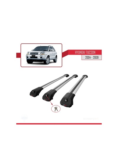 Hyundai Tucson Jm 2004-2009 Arası İle Uyumlu Ace-1 Ara Atkı Tavan Barı Gri 3 Adet Bar