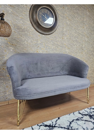 Zafir İkili Teddy Gold Kaplama Telli Ayak Çay Seti Koltuk İkili Berjer , Balkon, Salon, Ofis Gri